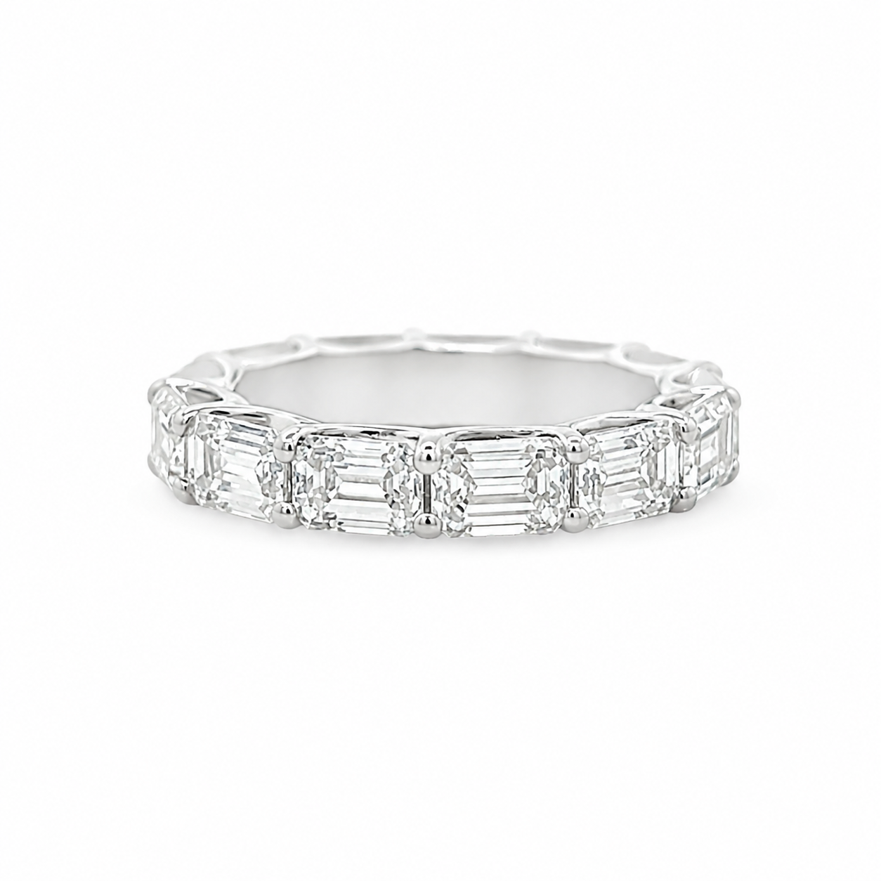 14Kt WG Eternity Emerald Diamond Wedding Band