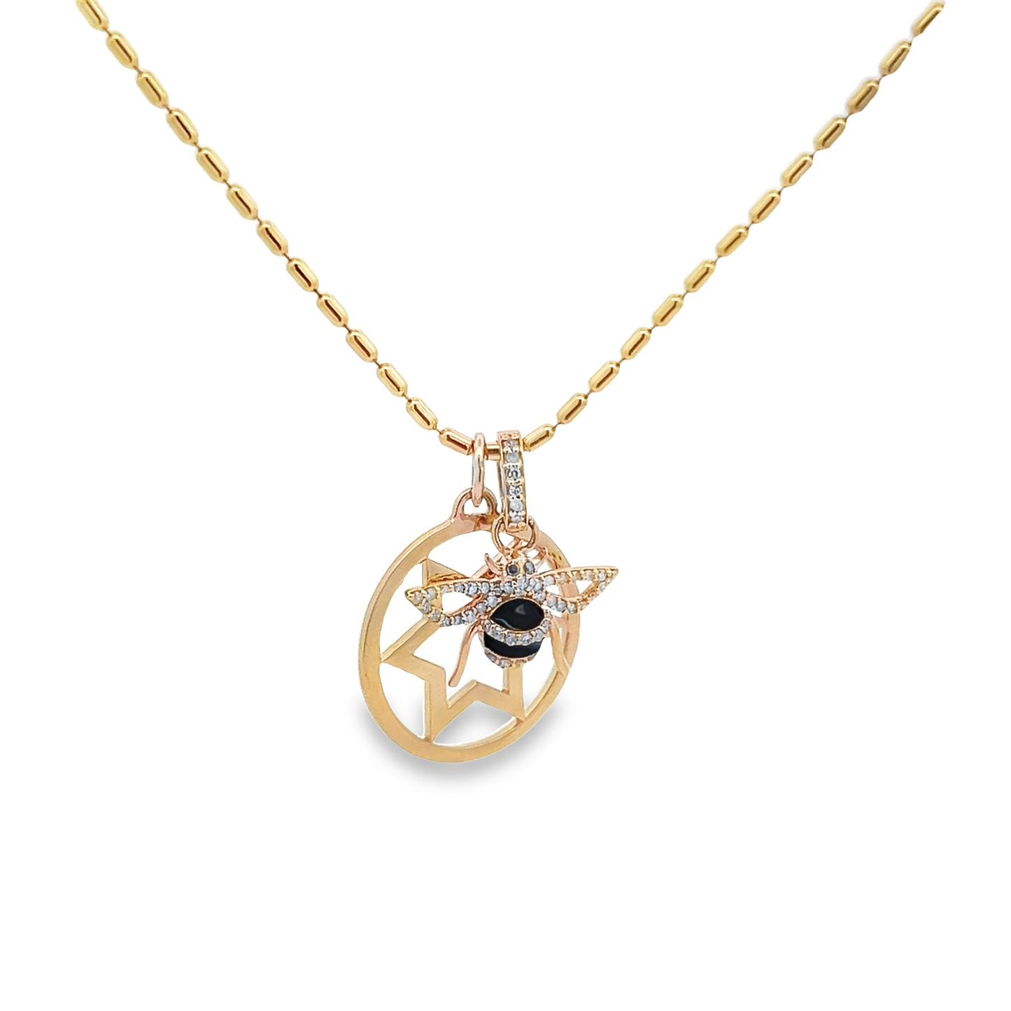 Star of David Disc & Bee Pendant Necklace