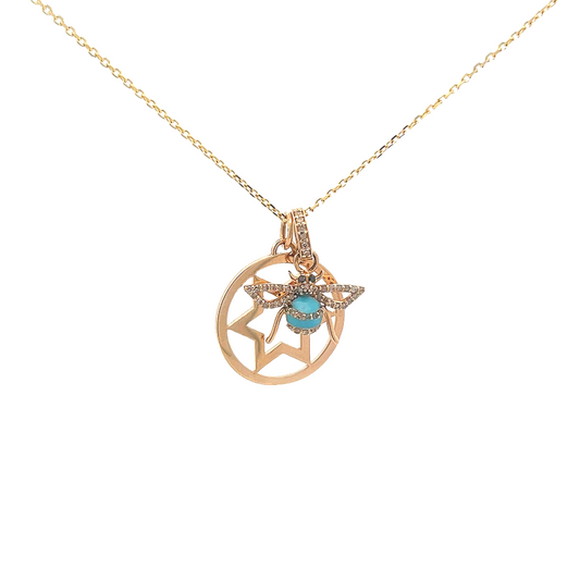 Star of David Disc & Bee Pendant Necklace