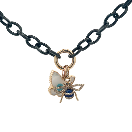 Sapphire And Diamond 14 Karat Bee and Butterfly Necklace