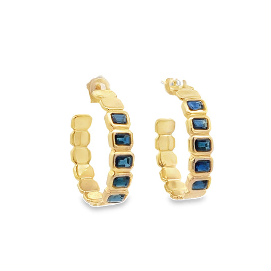 Blue Sapphire Bezel Earrings