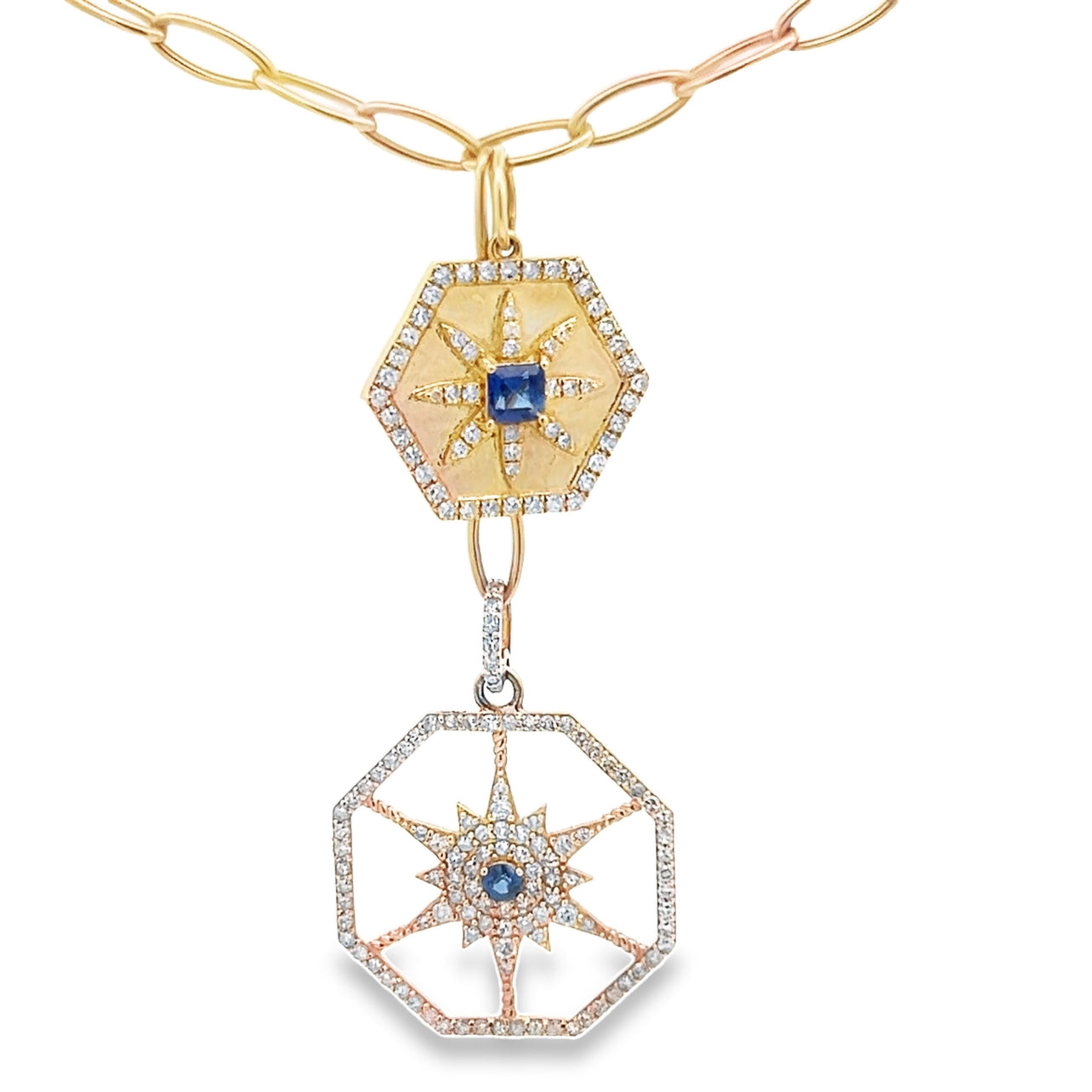 Diamond & Sapphire Disc Charm Necklace