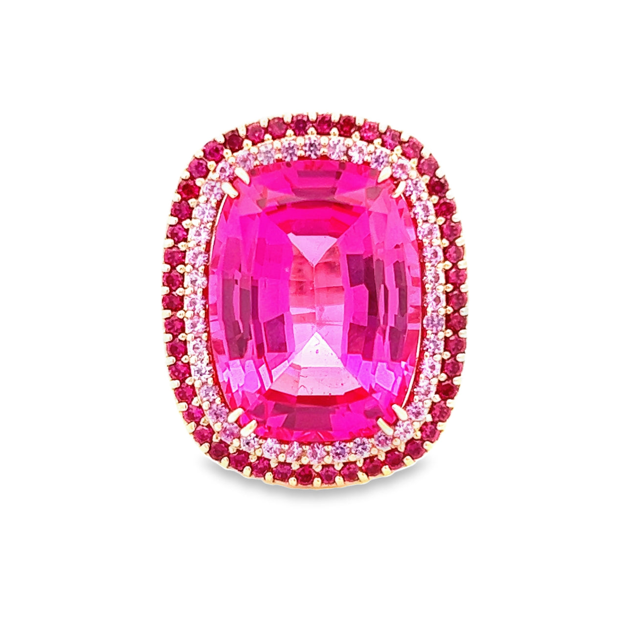 Pink Tourmaline with Sapphire & Ruby Halo Fashion Ring