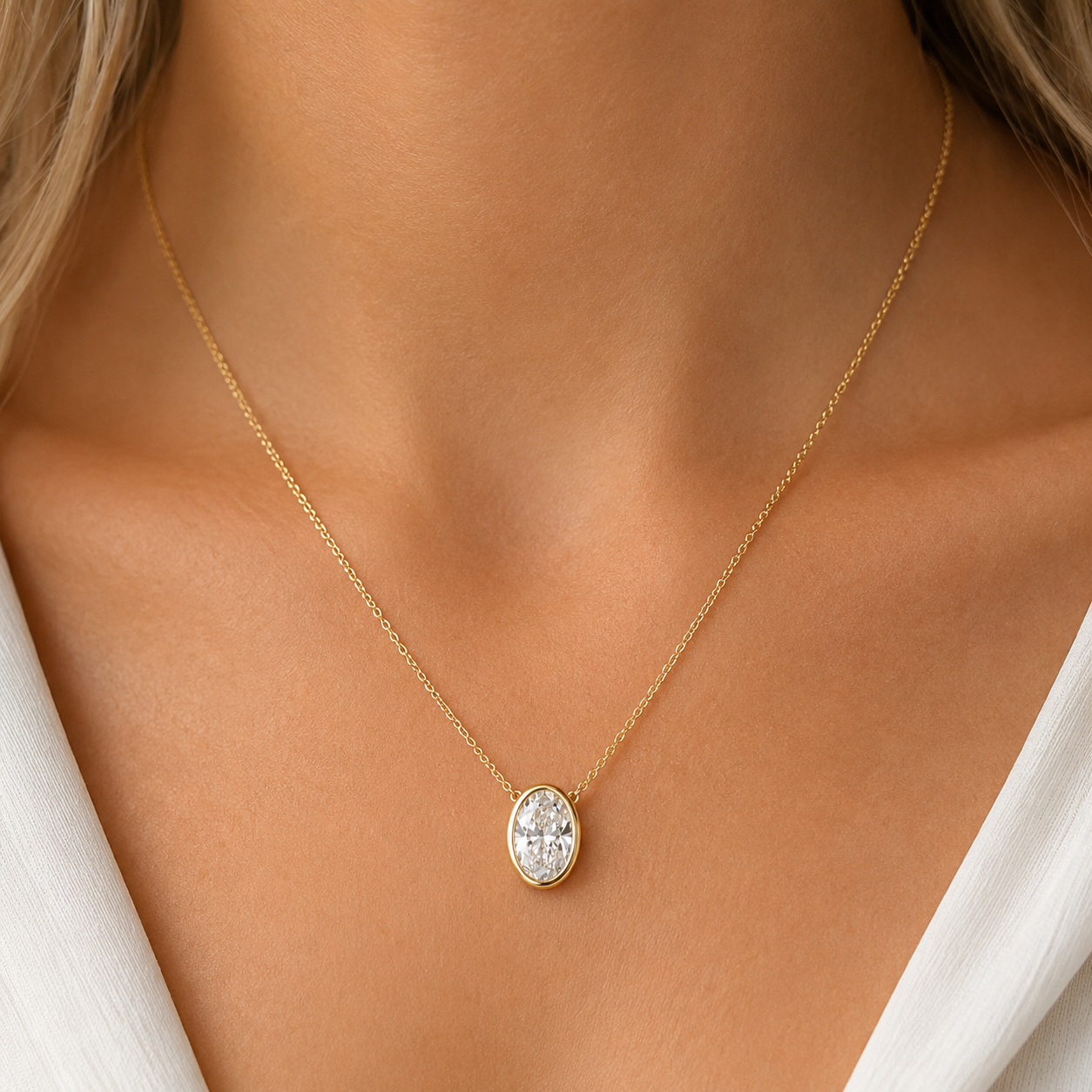 14Kt YG Oval Diamond Necklace