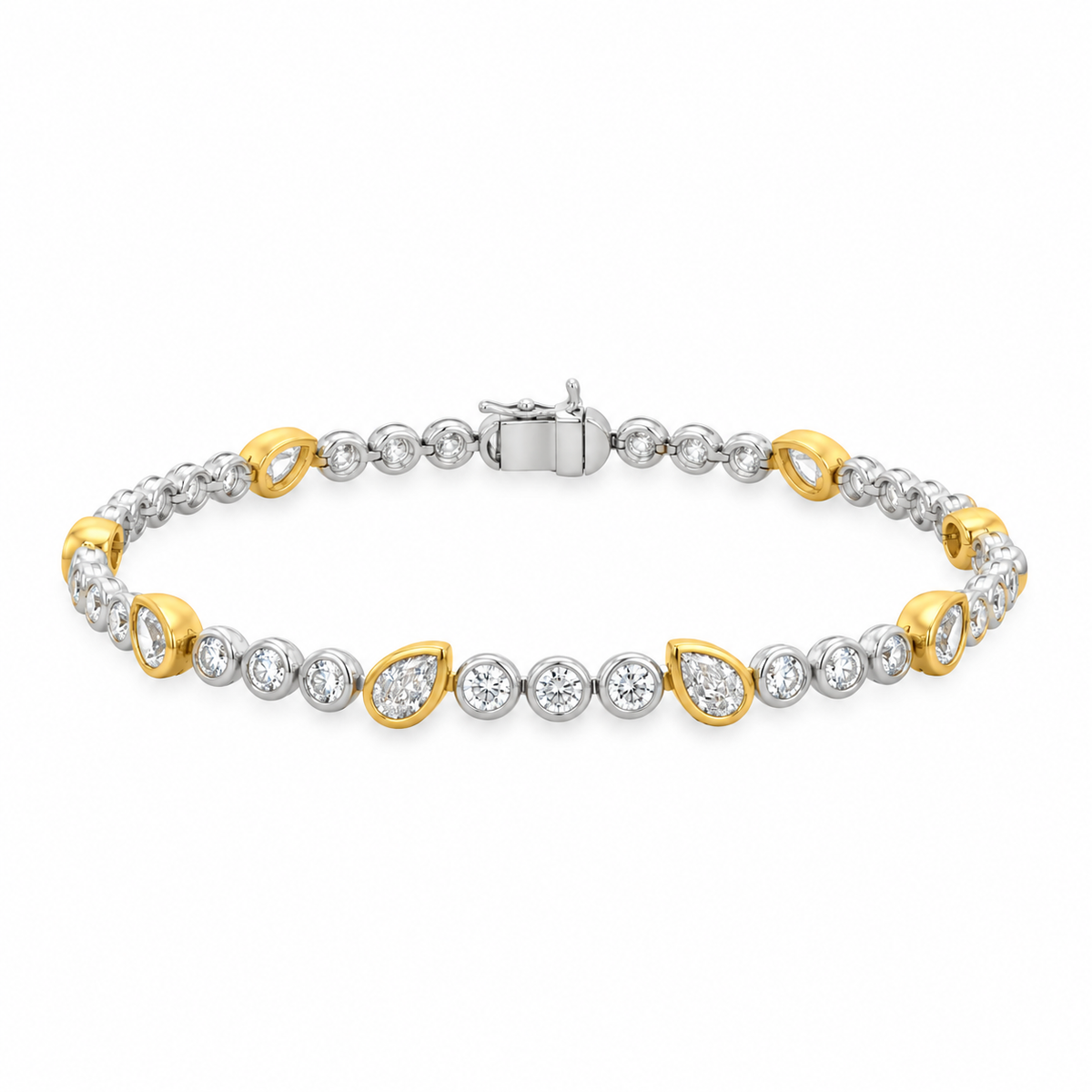 W&Y 18Kt Bezeled Pear & Round Diamond Bracelet