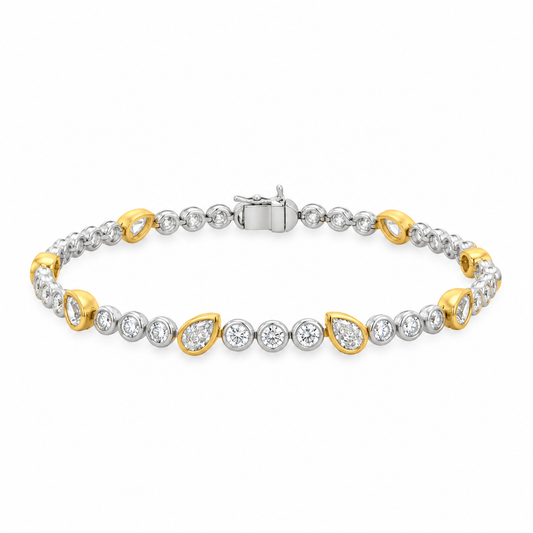 W&Y 18Kt Bezeled Pear & Round Diamond Bracelet