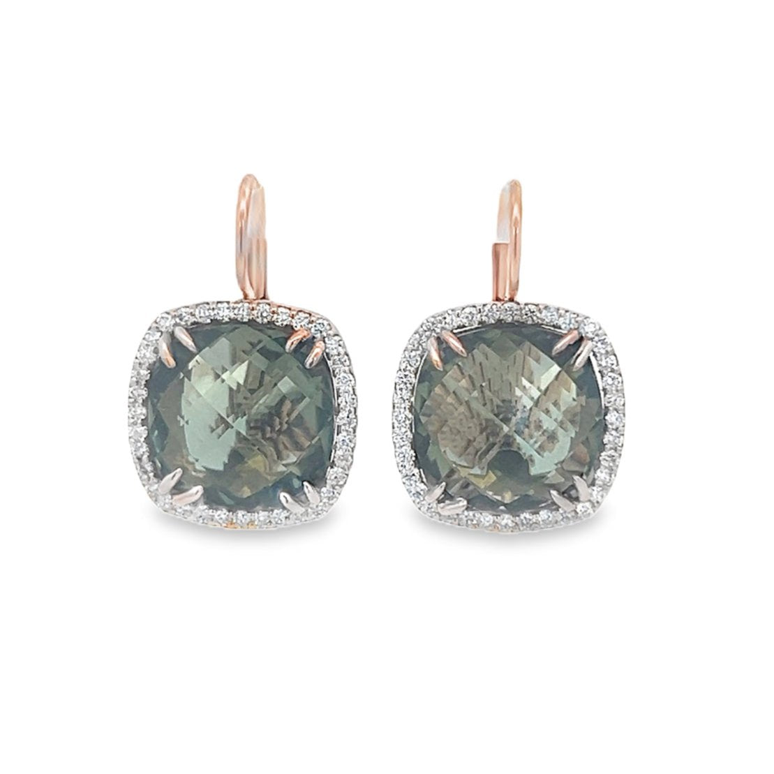 Green Amethyst Diamond Earrings