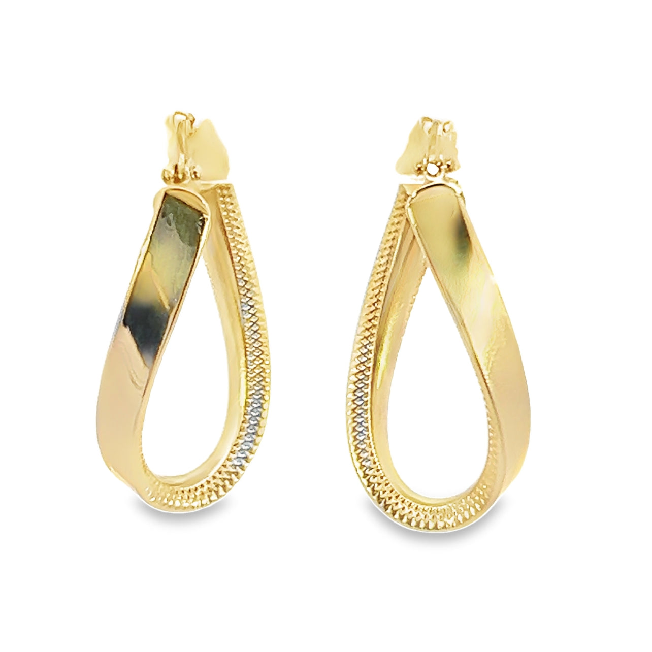 Textured Edge Oval Twist Hoops