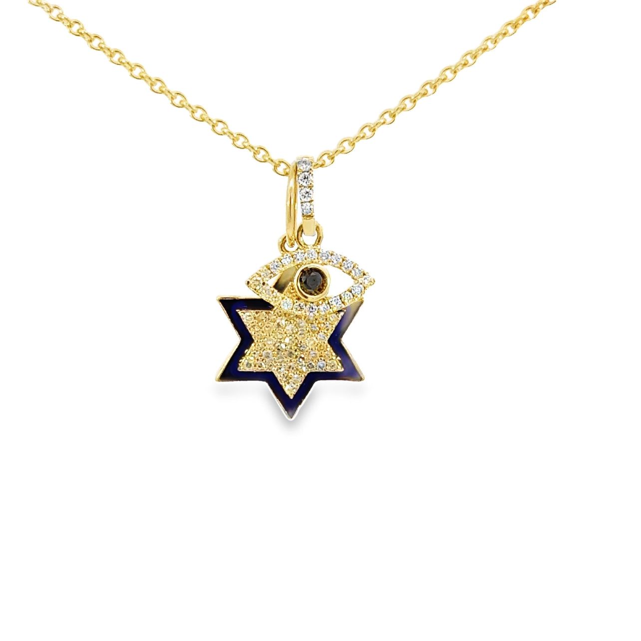 Radiant Diamond Star of David Pendant with Evil Eye Charm