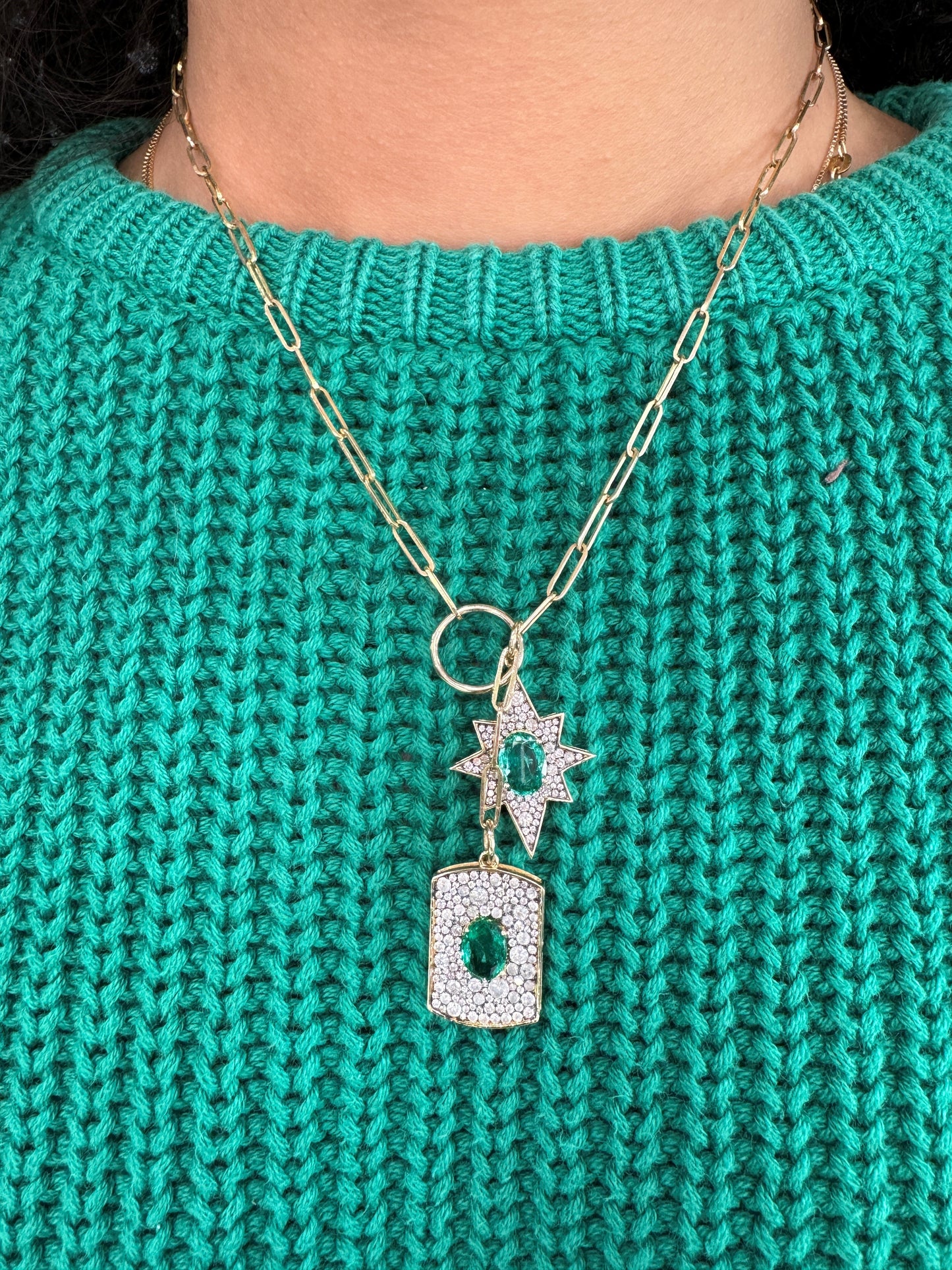 Double Emerald Diamond Drop Necklace