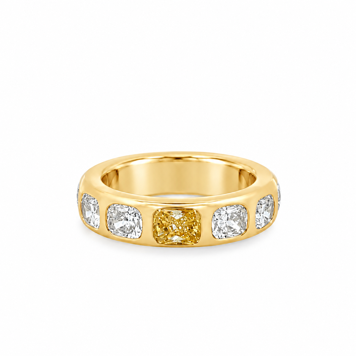 14Kt Radiant Fancy Yellow Diamond Wide Band