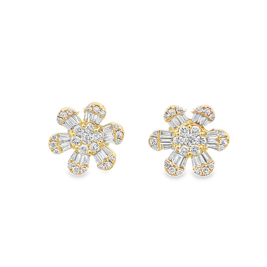 Yellow Gold Flower Earrings