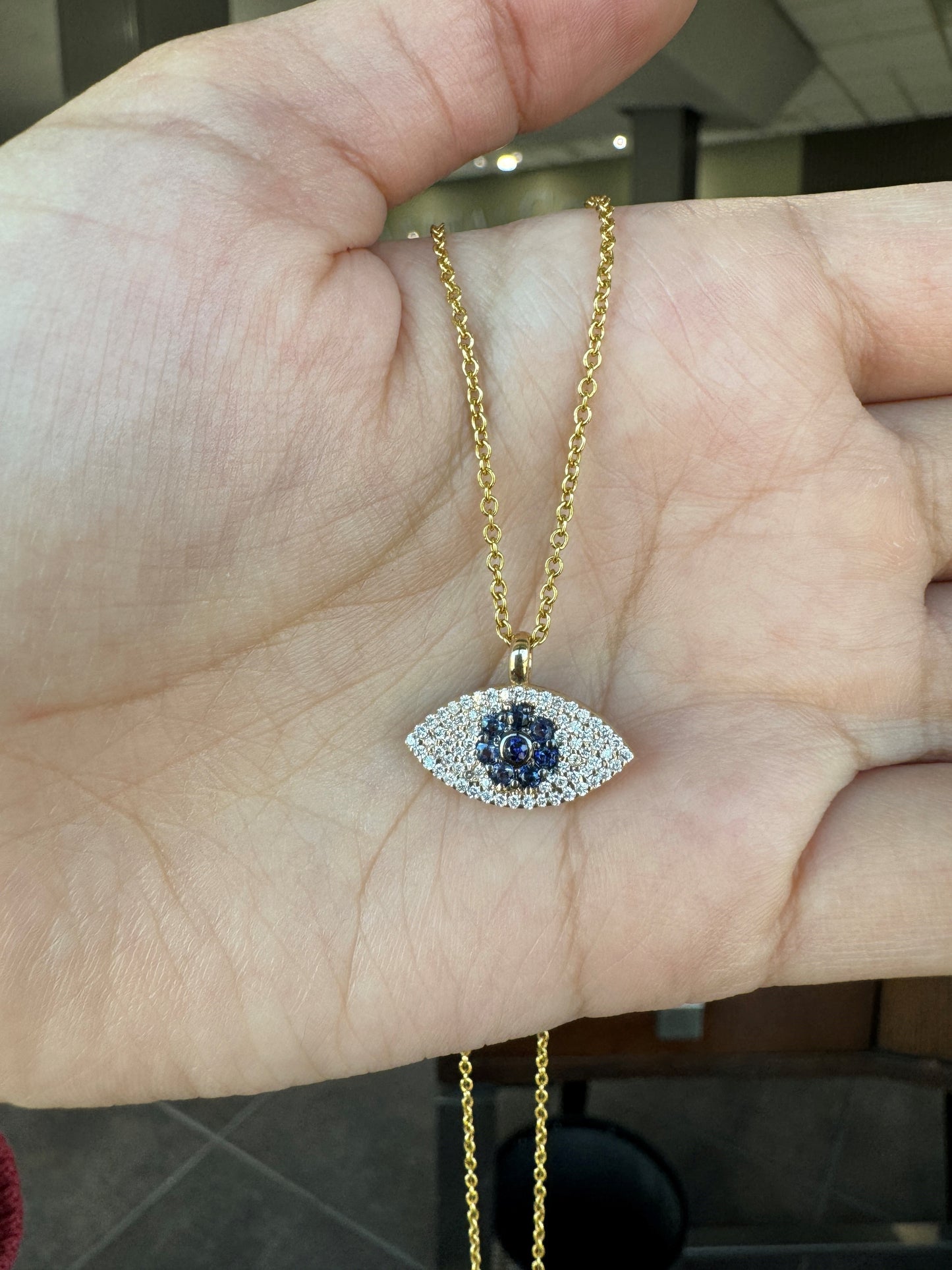 Diamond and Sapphire Evil Eye Necklace