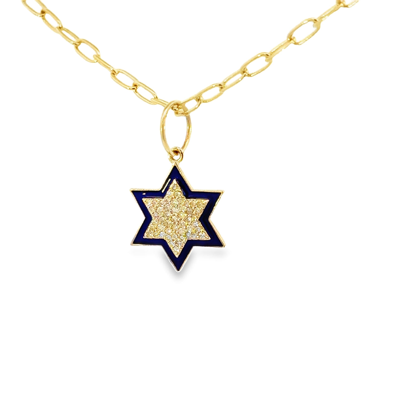 Diamond & Blue Enamel Star of David Necklace