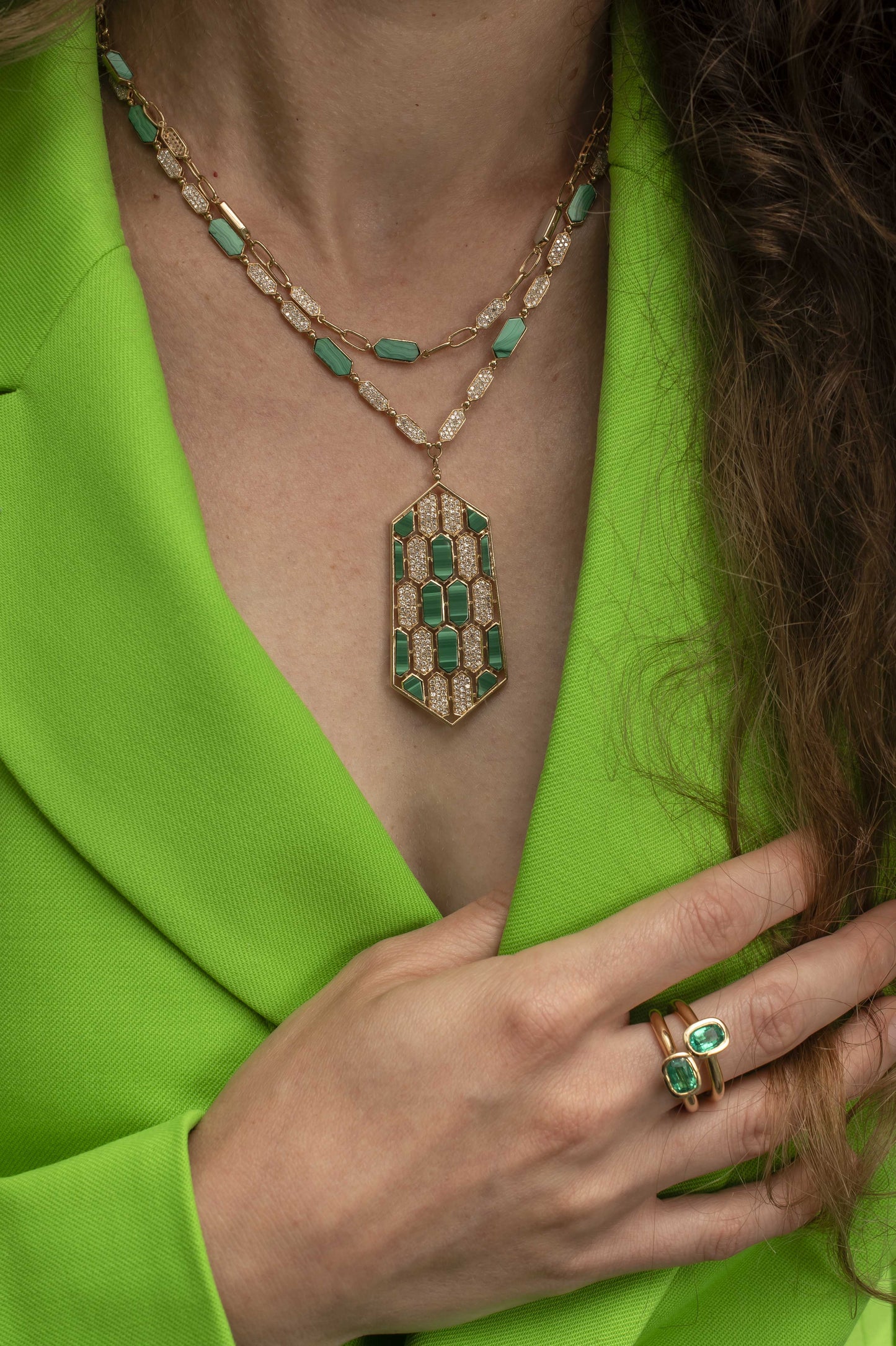 Malachite and Diamond Necklace