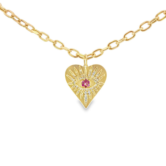 Diamond and Pink Sapphire Heart Charm