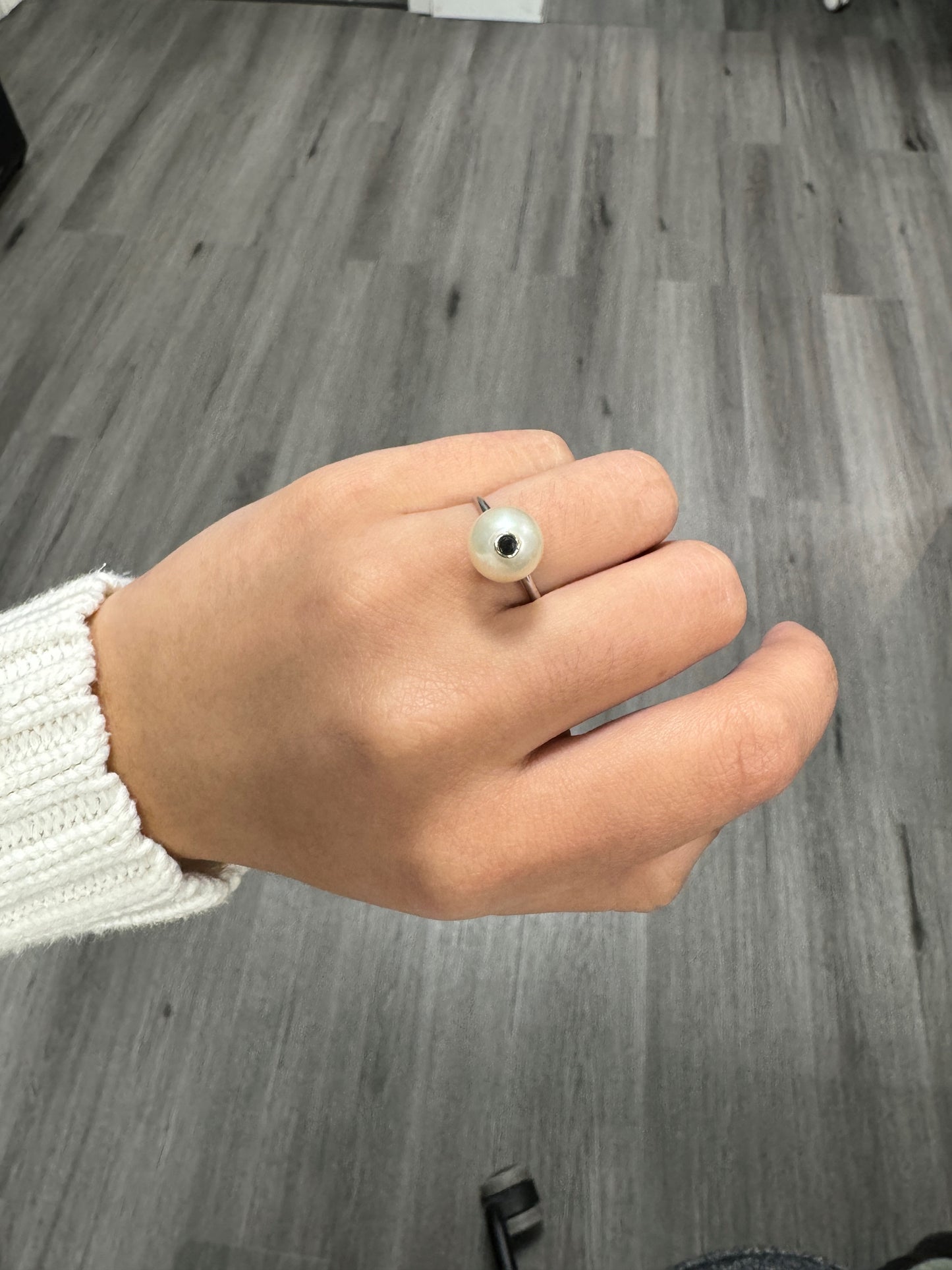 Pearl Ring with Black Diamond Center