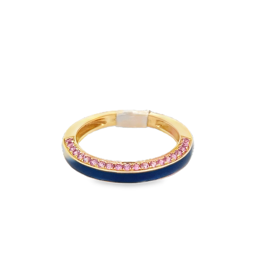 Blue Enamel And Pink Sapphire Ring