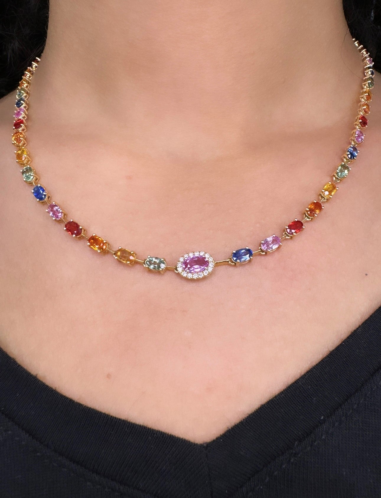 Rainbow Sapphire & Diamond Necklace