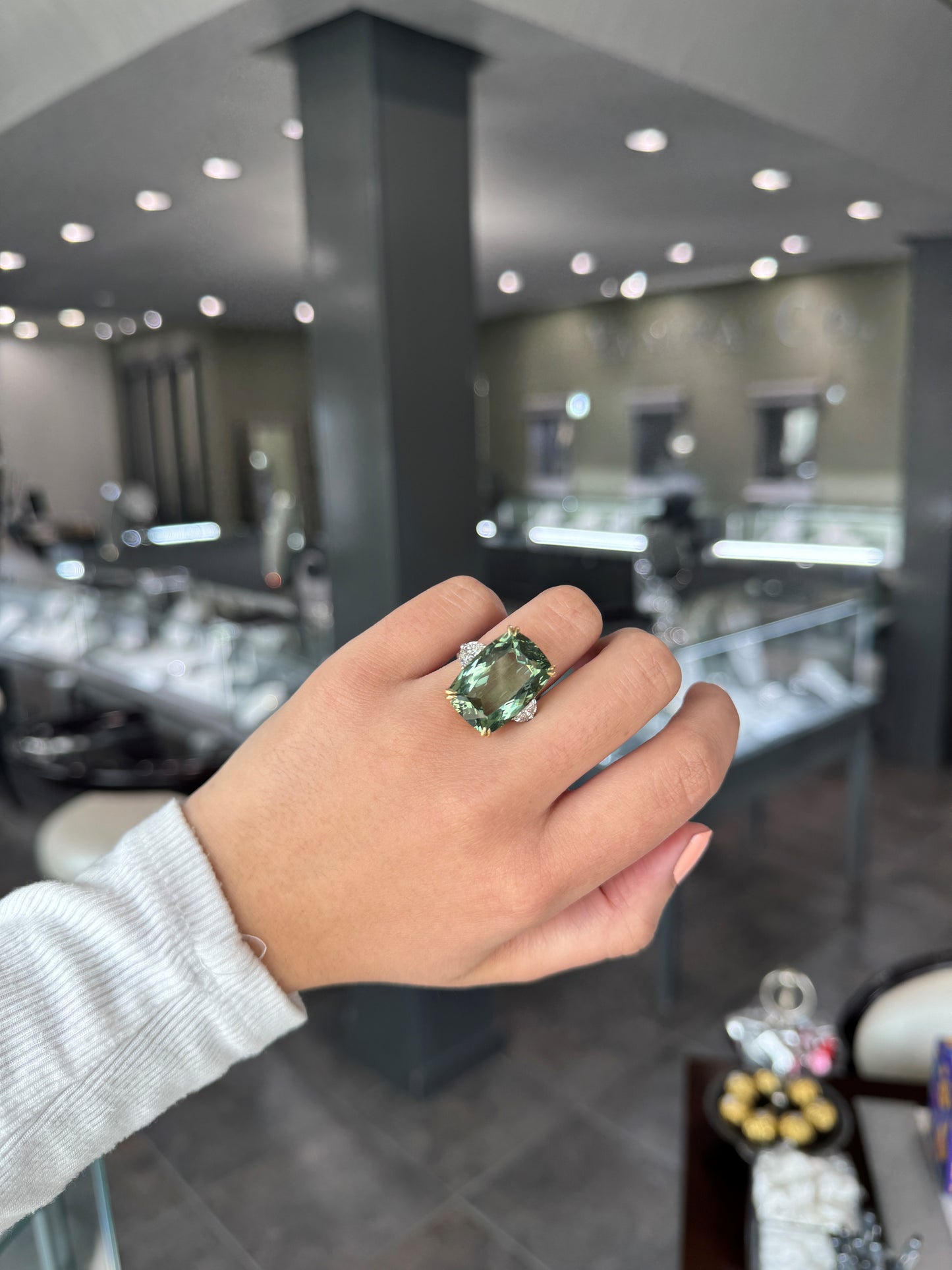 3 Stone Green Amethyst Ring