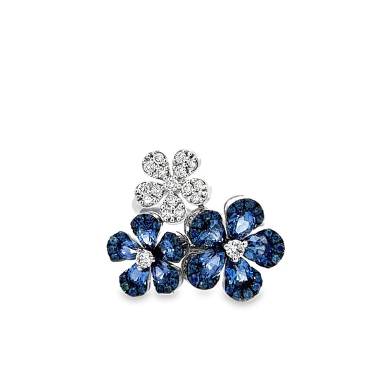 Ceylon Blue Sapphire and Diamond Flower Fashion Ring