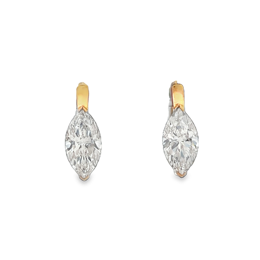 Marquise Yellow Gold Huggie Earrings