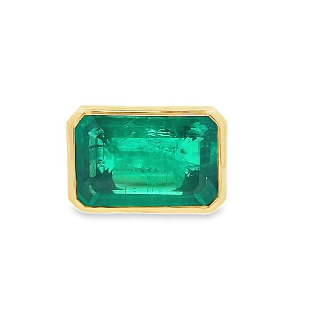 Bezeled Cushion Emerald Ring