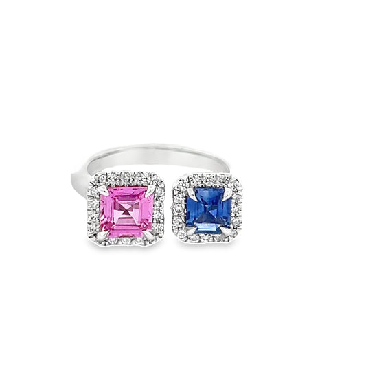 Sapphire 2 Stone Halo Fashion Ring