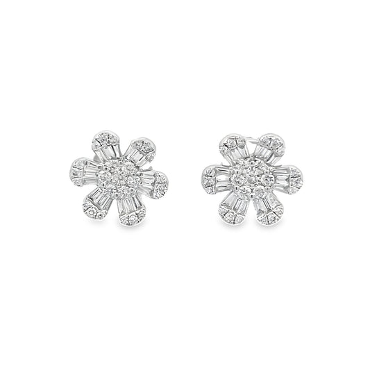 White Gold Flower Earrings