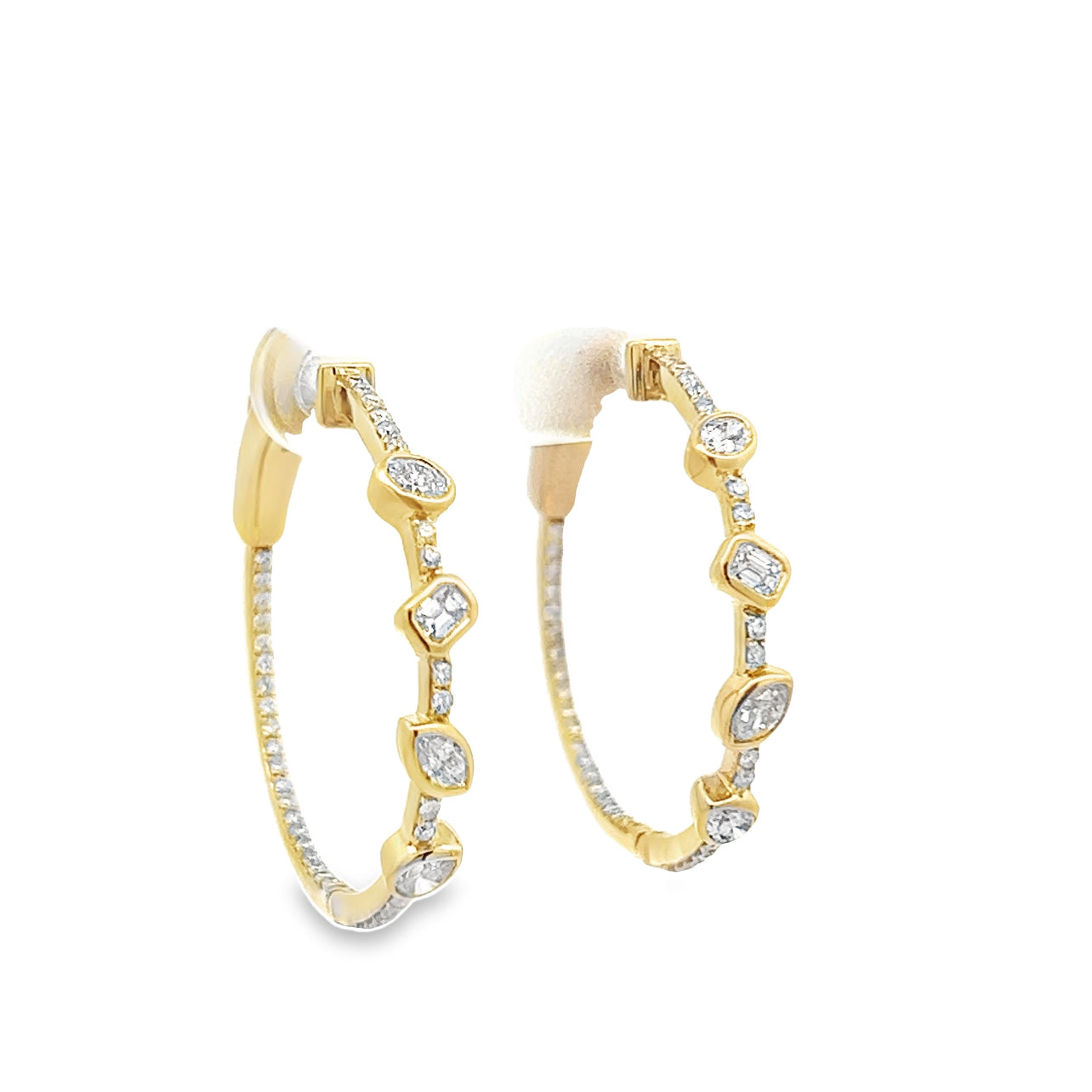 Multi Shape Yellow Gold Hoop Earrings