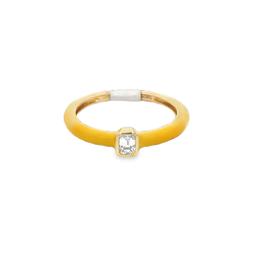 Yellow Enamel and Diamond Ring