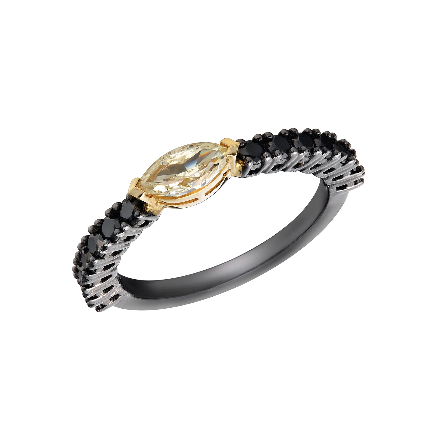 YELLOW MARQUISE AND BLACK DIAMOND STACKING RING