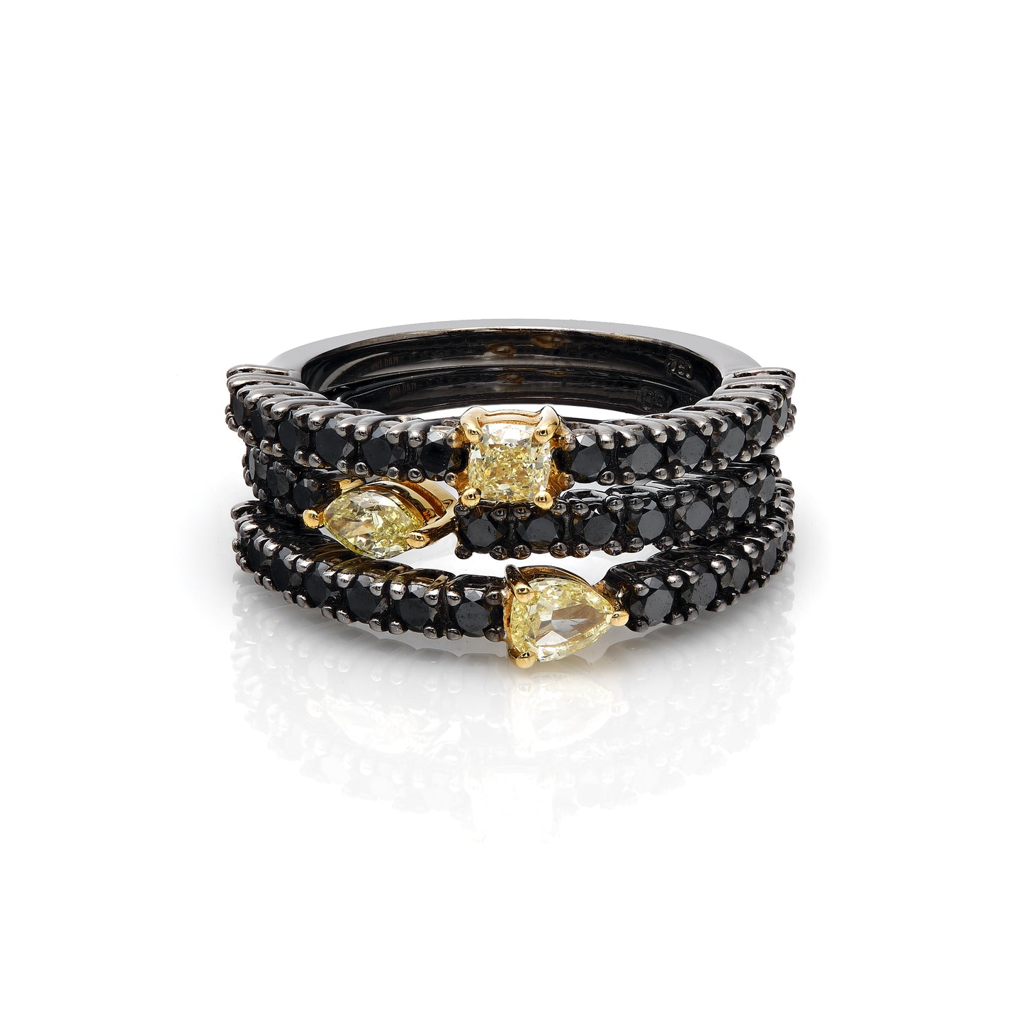 Black and Yellow Pear Diamond Ring