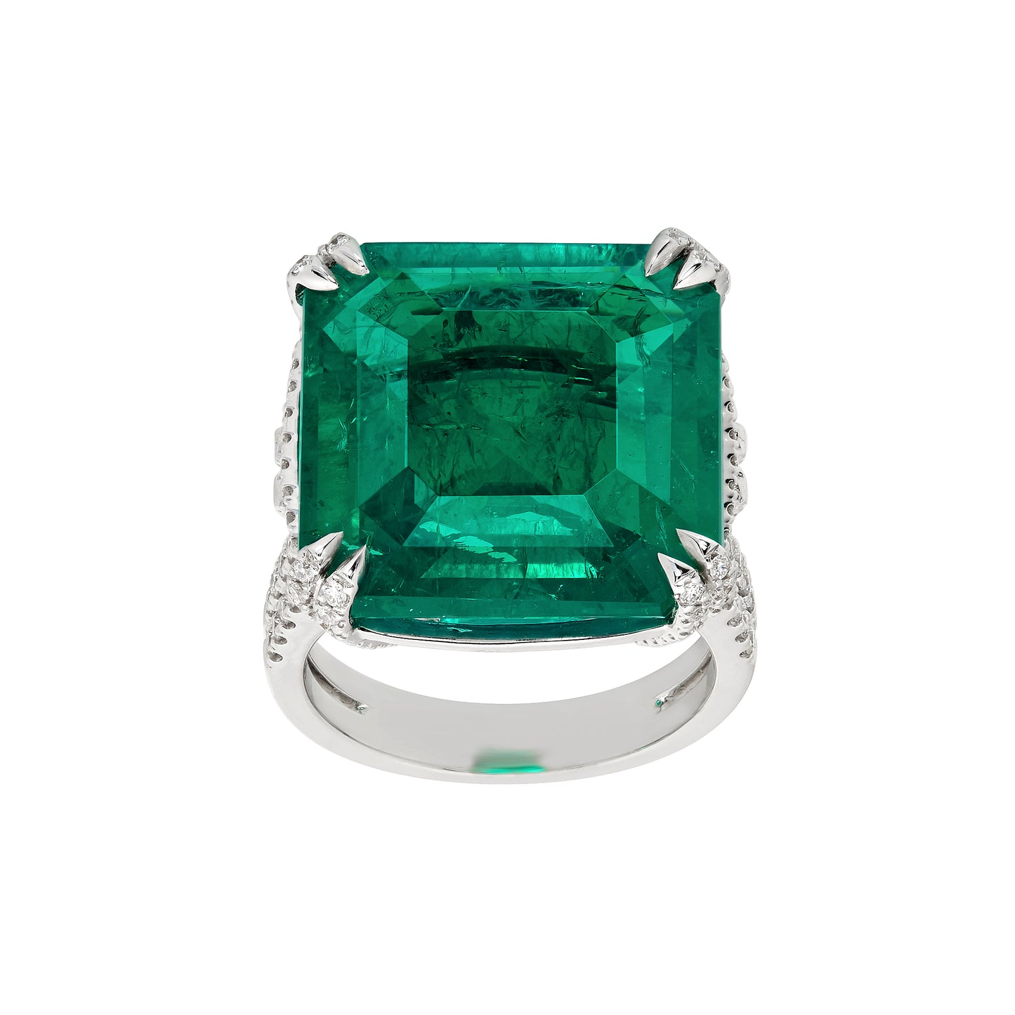 Green Emerald and White Gold Ring