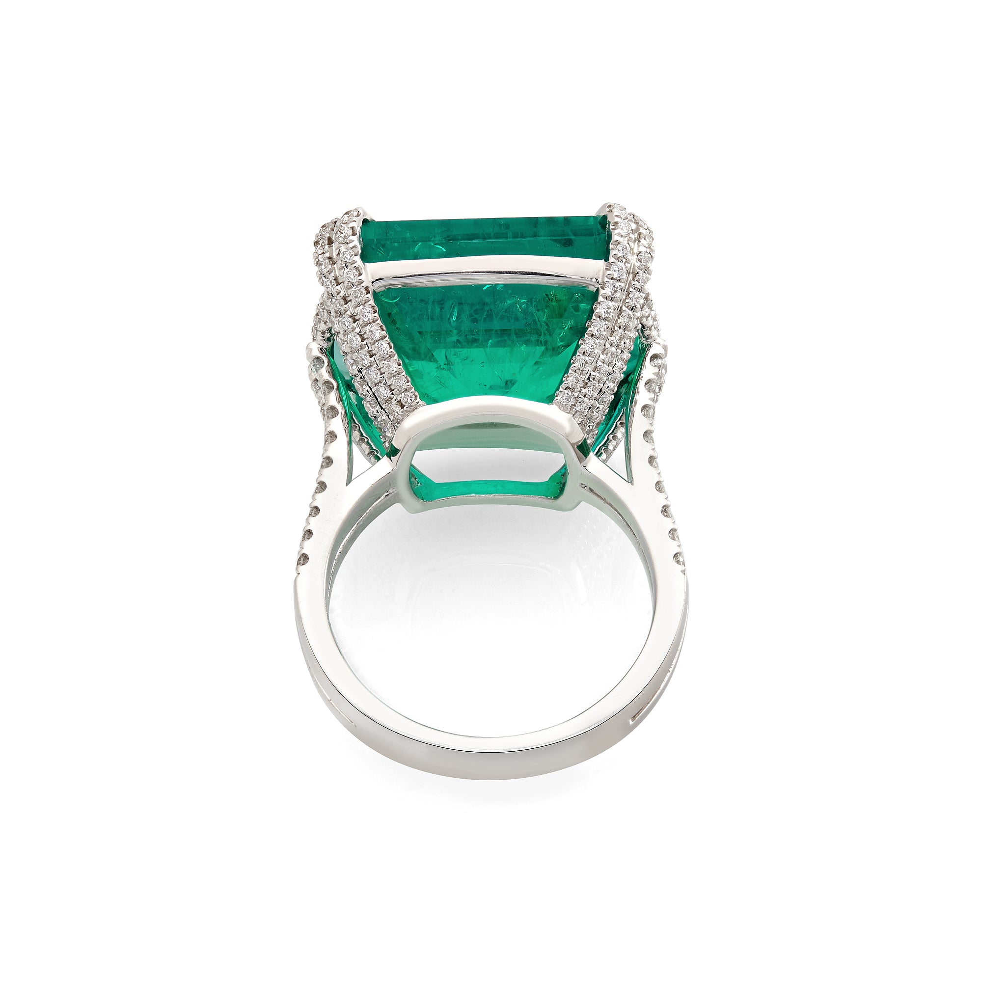 Green Emerald and White Gold Ring