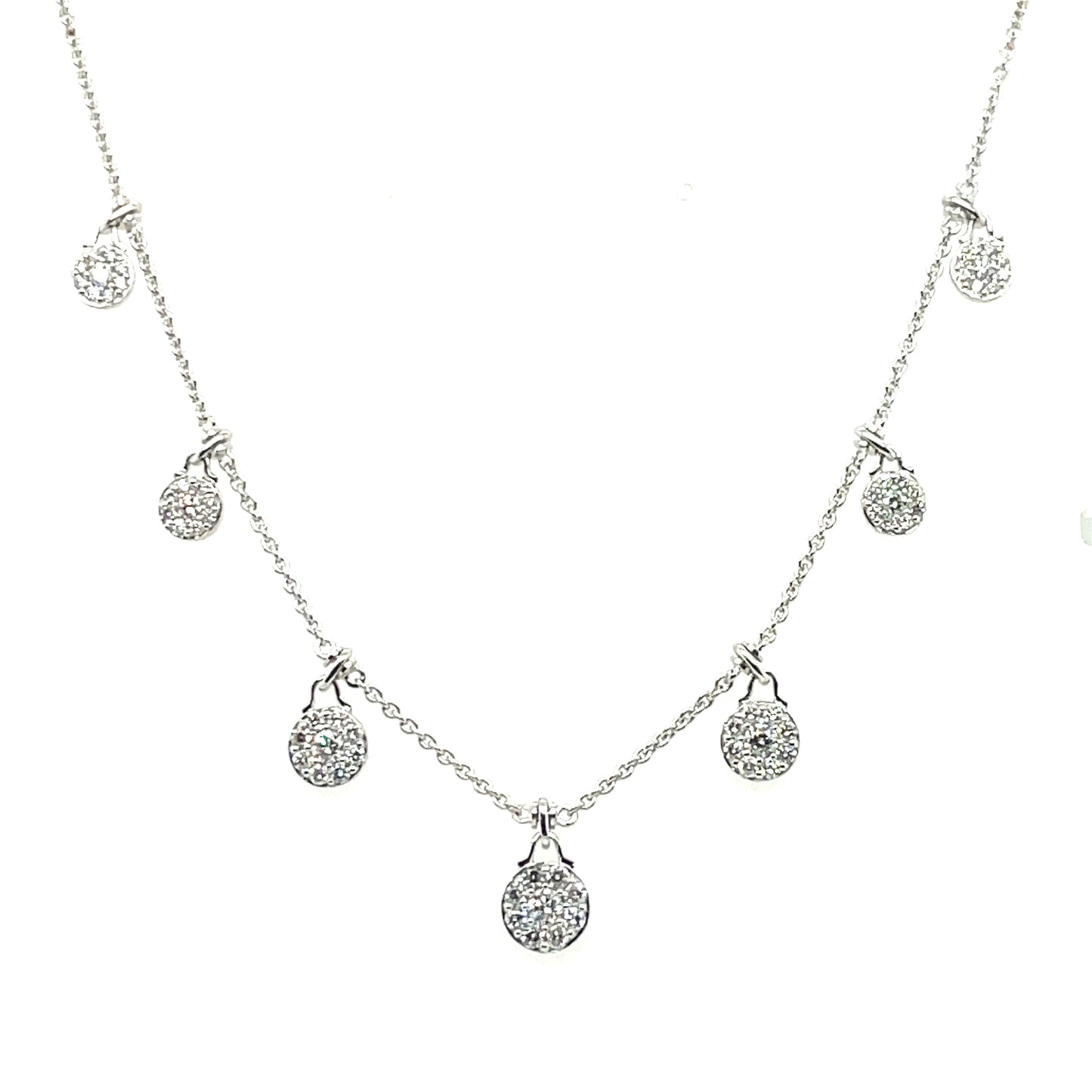 LADY'S 18K WHITE GOLD NECKLACE WITH SEVEN PAVE SET STATIONS