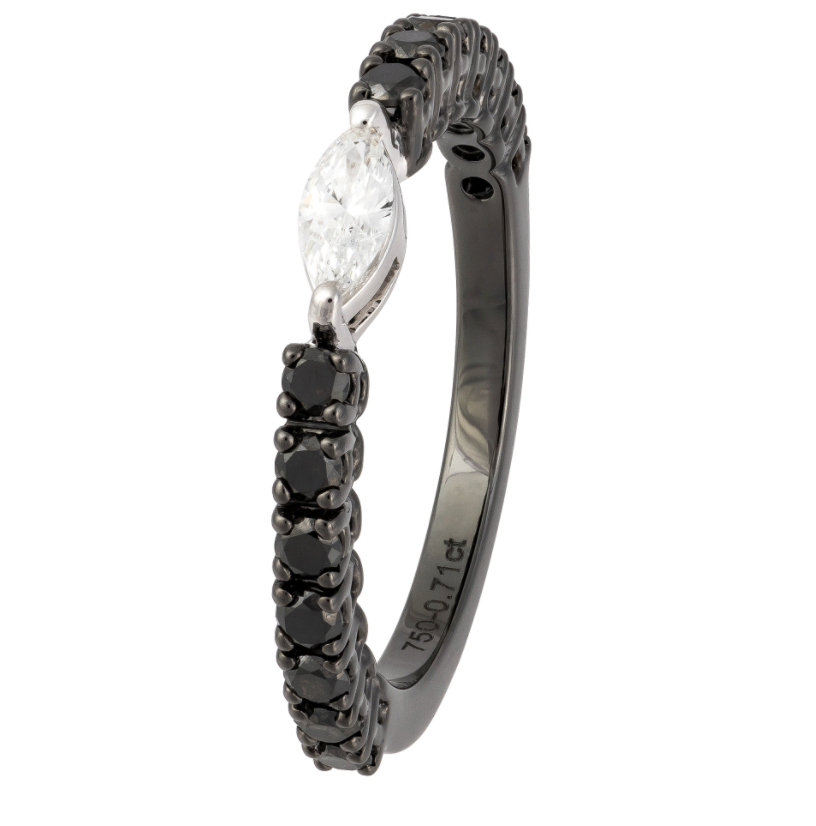 BLACK AND WHITE GOLD MARQUISE DIAMOND RING