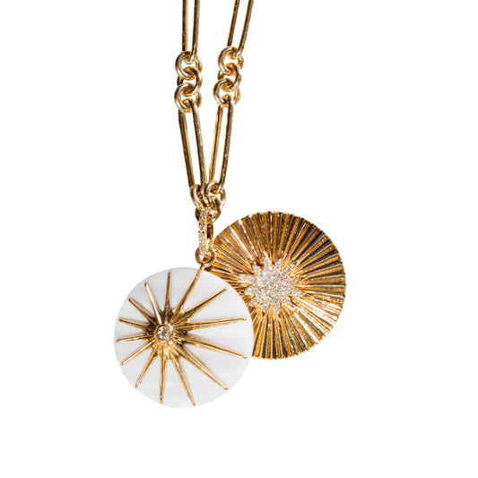 AEGEAN COLLECTION: MOTHER OF PEARL CIRCLE STAR & GOLD BURST