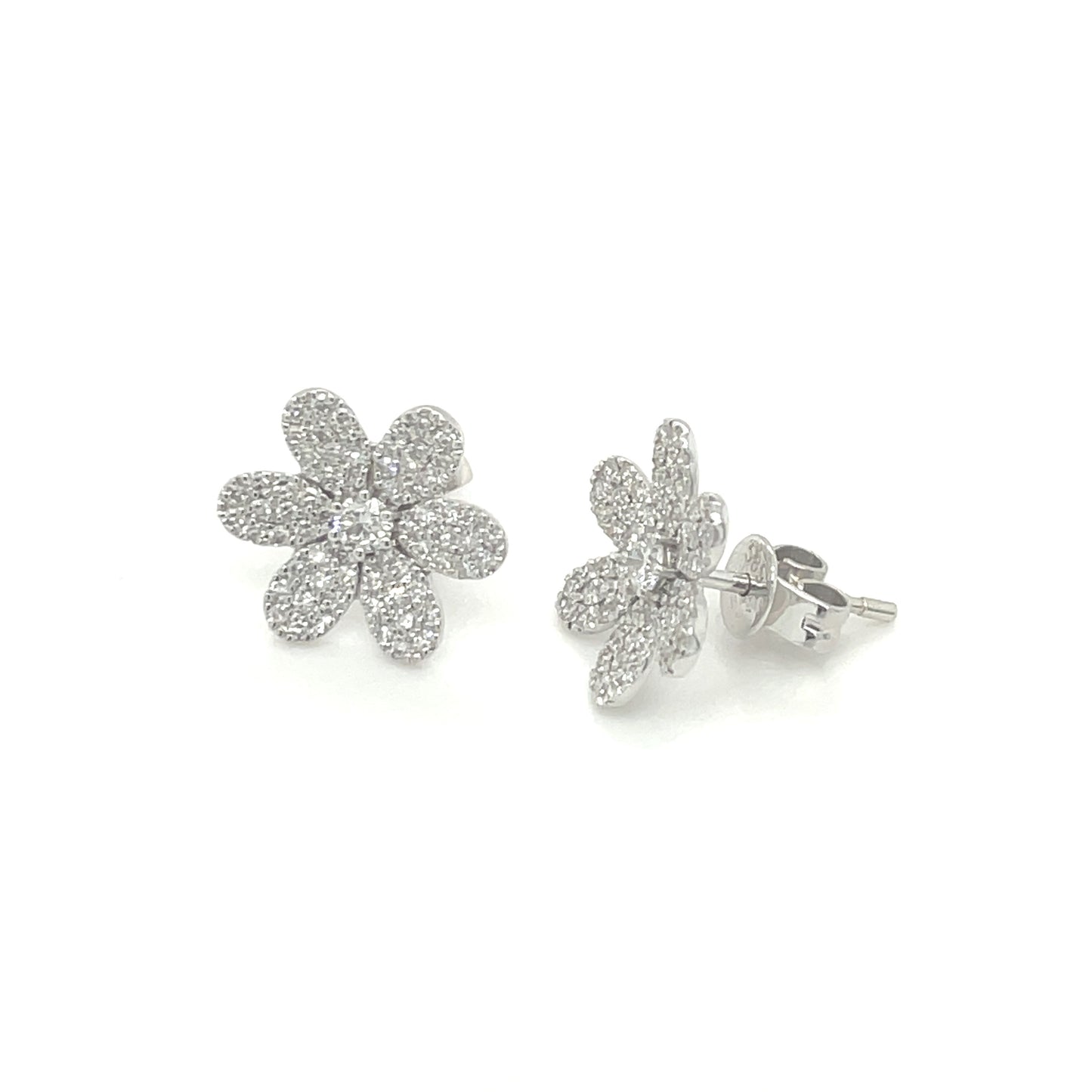 WHITE GOLD AND PAVE SET DIAMOND FLOWER EARRINGS